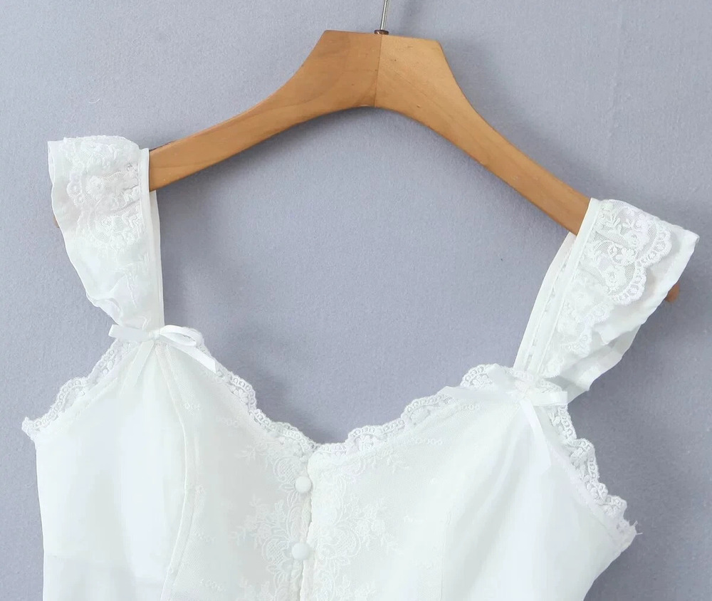 Embroidered Mesh Patchwork Top